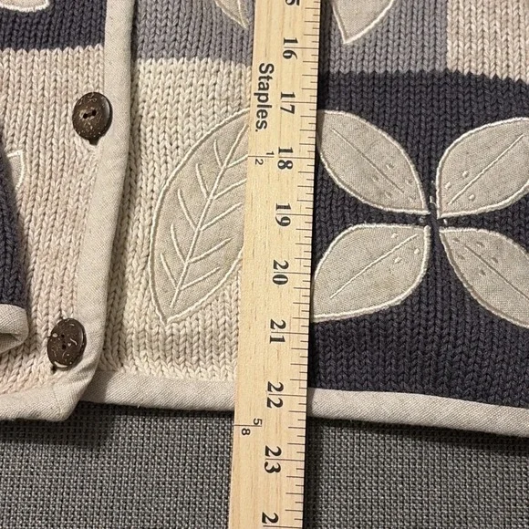 VTG Orvis Women's Patchwork Leaf Knit Grandma Sweater Button Front Cottagecore S - Picture 14 of 16